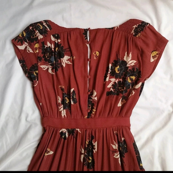Free People All I Got Maxi Dress Women's Sz 2 XS S Floral Tiered Red Ruffled Tie - Picture 6 of 7